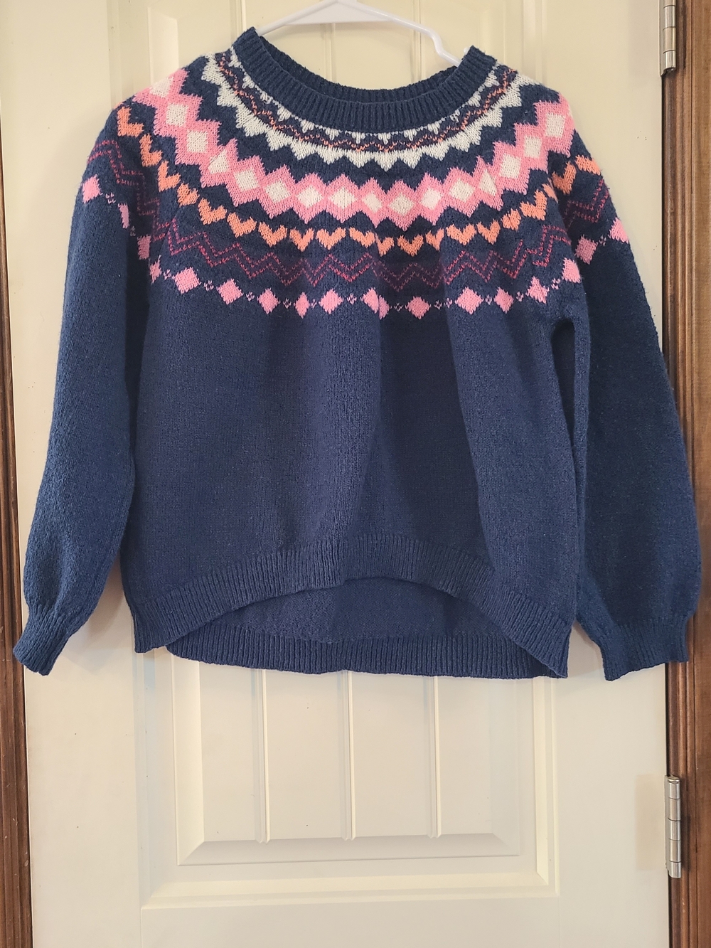 wonder nation Navy Fair Isle Crewneck Sweater with Pink Accent Size XL